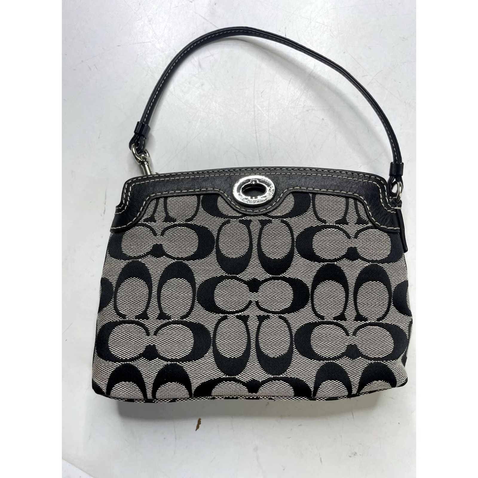 Coach VINTAGE Coach Shoulder Bag Gray Black Signature C Jacquard Turnlock Mini Hobo Bag Womens Size ONE SIZE - 6 Thumbnail