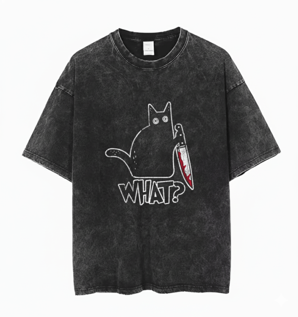 Japanese Brand Y2K Vintage Gothic Cat Killer Print Washed T-Shirt Size US M / EU 48-50 / 2 - 1 Thumbnail