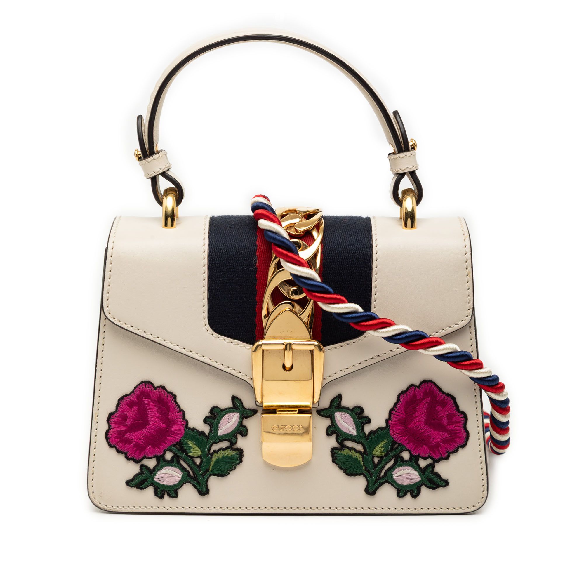 Gucci Gucci Mini Embroidered Leather Sylvie Satchel Size ONE SIZE - 1 Thumbnail