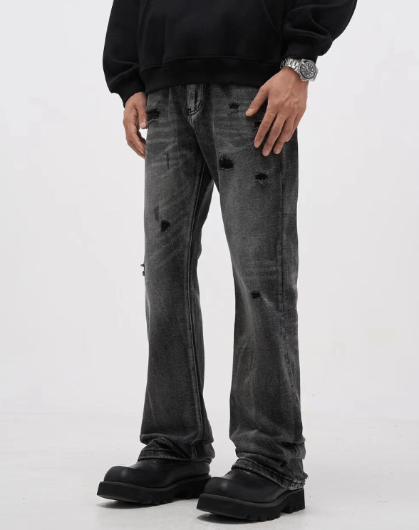 Japanese Brand × Jean Black straight-leg vintage washed ripped jeans Size US 32 / EU 48 - 3 Thumbnail