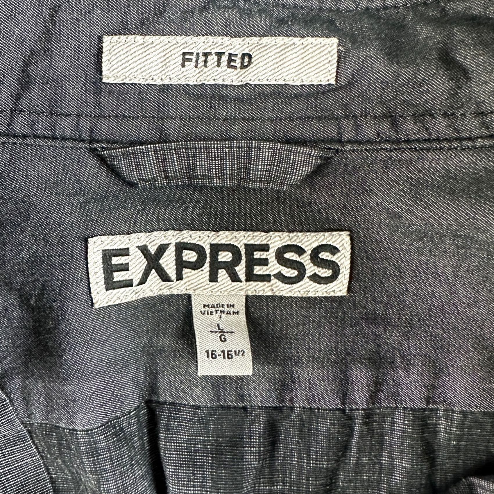 Express Express Shirt Mens Large Fitted Snap Up Western Style Gray Cotton Pockets Size US L / EU 52-54 / 3 - 3 Thumbnail