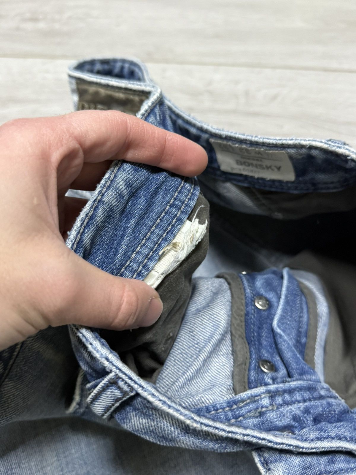 Diesel Diesel Bonsky Blue Wash Distressed Frayed Hem Straight Jeans Size US 33 - 5 Thumbnail