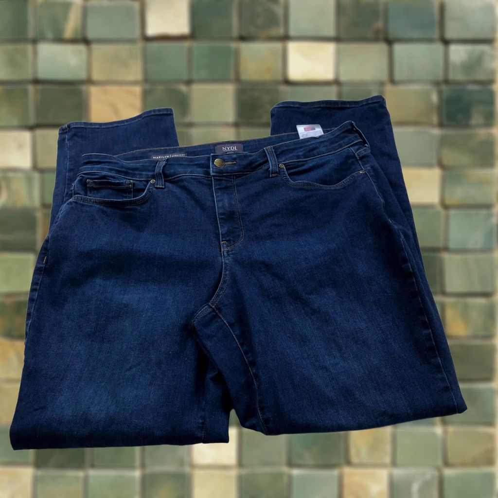 NYDJ NYDJ Marilyn Straight Blue Plus 16w Jeans Lift Tuck Mid Rise 36W 30L Stretch Pockets Belt Loops 5-Pocket Mens Womens Girls Boys Size 38" / US 16 / IT 52 - 1 Thumbnail