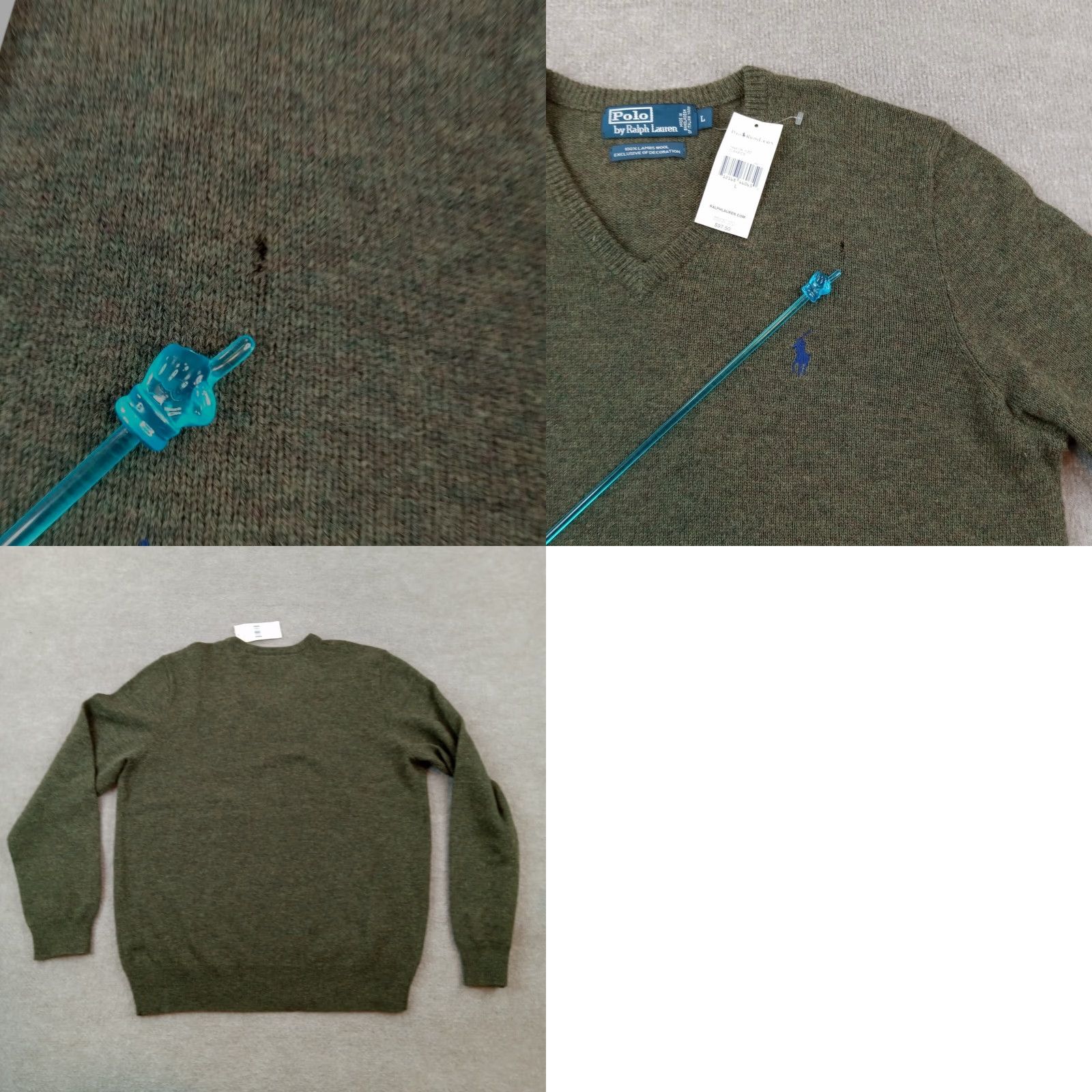 Ralph Lauren Ralph Lauren Sweater Mens Large Green Cable-Knit V-Neck Pullover Lambswool Size US L / EU 52-54 / 3 - 8 Thumbnail