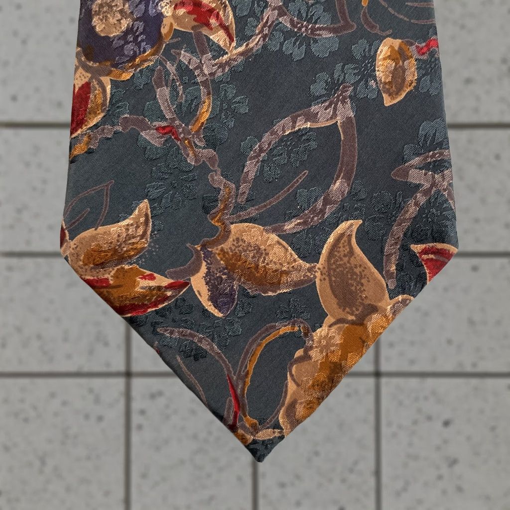 Vintage vtg 90s Silk Tie Hand Made Shiny Foulard Baroque Mob Boss Floral Blue Cream 4x58 Necktie Mens Vintage Designer Silk Capstone Size ONE SIZE - 1 Thumbnail