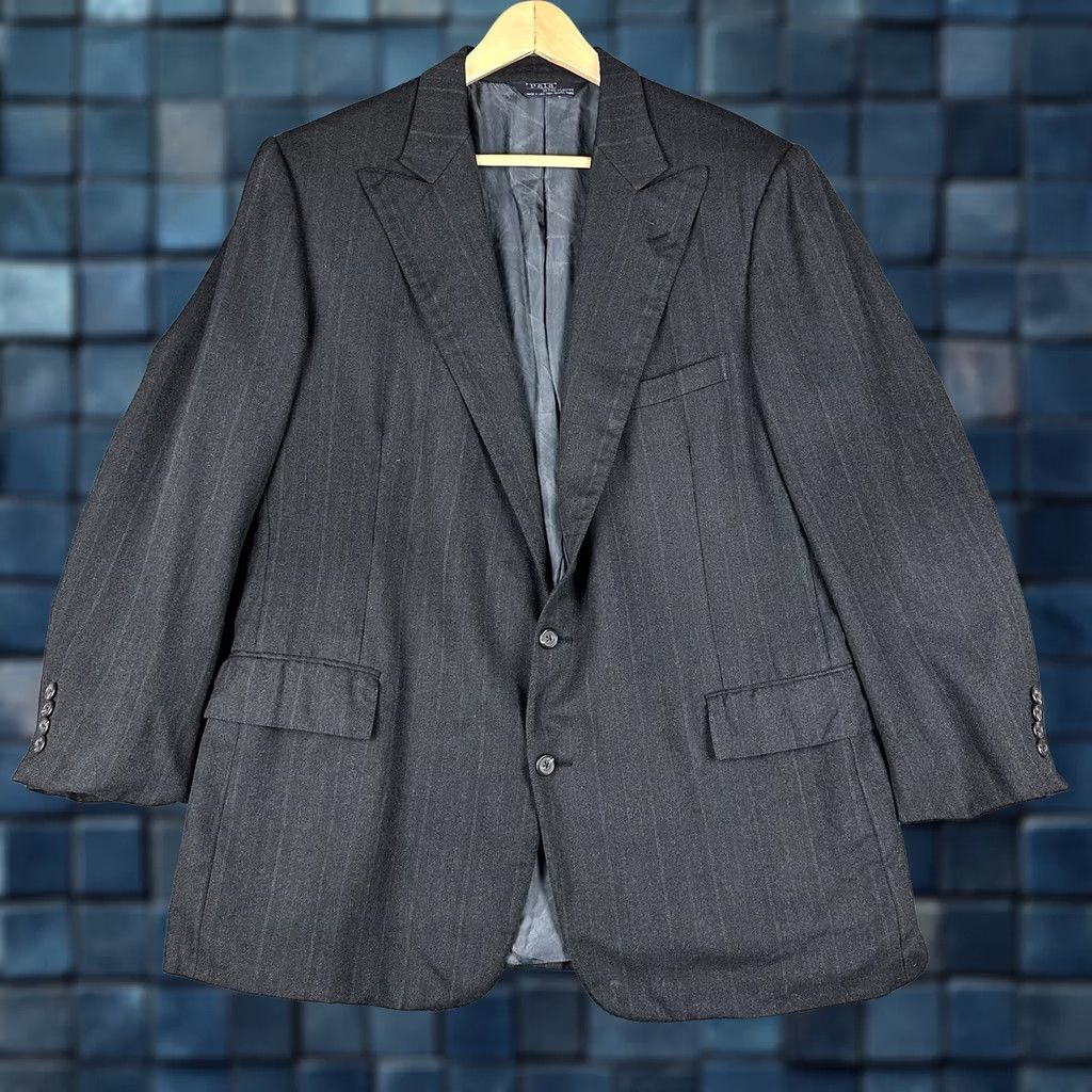 Polo Ralph Lauren Vintage Polo Ralph Lauren Suit Jacket Mens 44R Gray Purple Striped Wool Peak FUC Size US XXL / EU 58 / 5 - 1 Thumbnail
