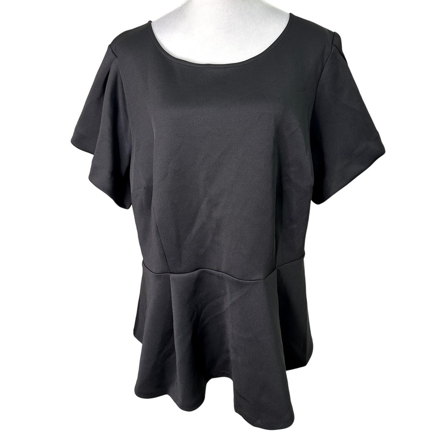 Other Eloquii Womens Plus Black Flutter Sleeve Peplum Scuba Top 14 Size XL / US 12-14 / IT 48-50 - 2 Thumbnail