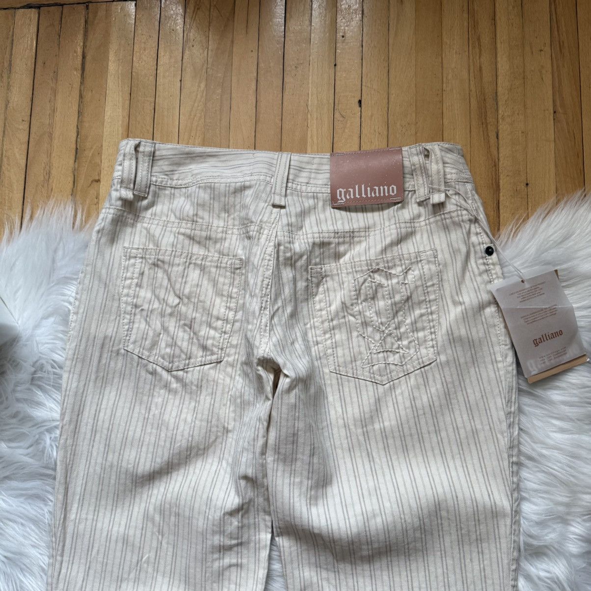 John Galliano 📌 NEW John Galliano Y2K 00s Big Logo Striped Beige Pants Size 29" - 2 Thumbnail