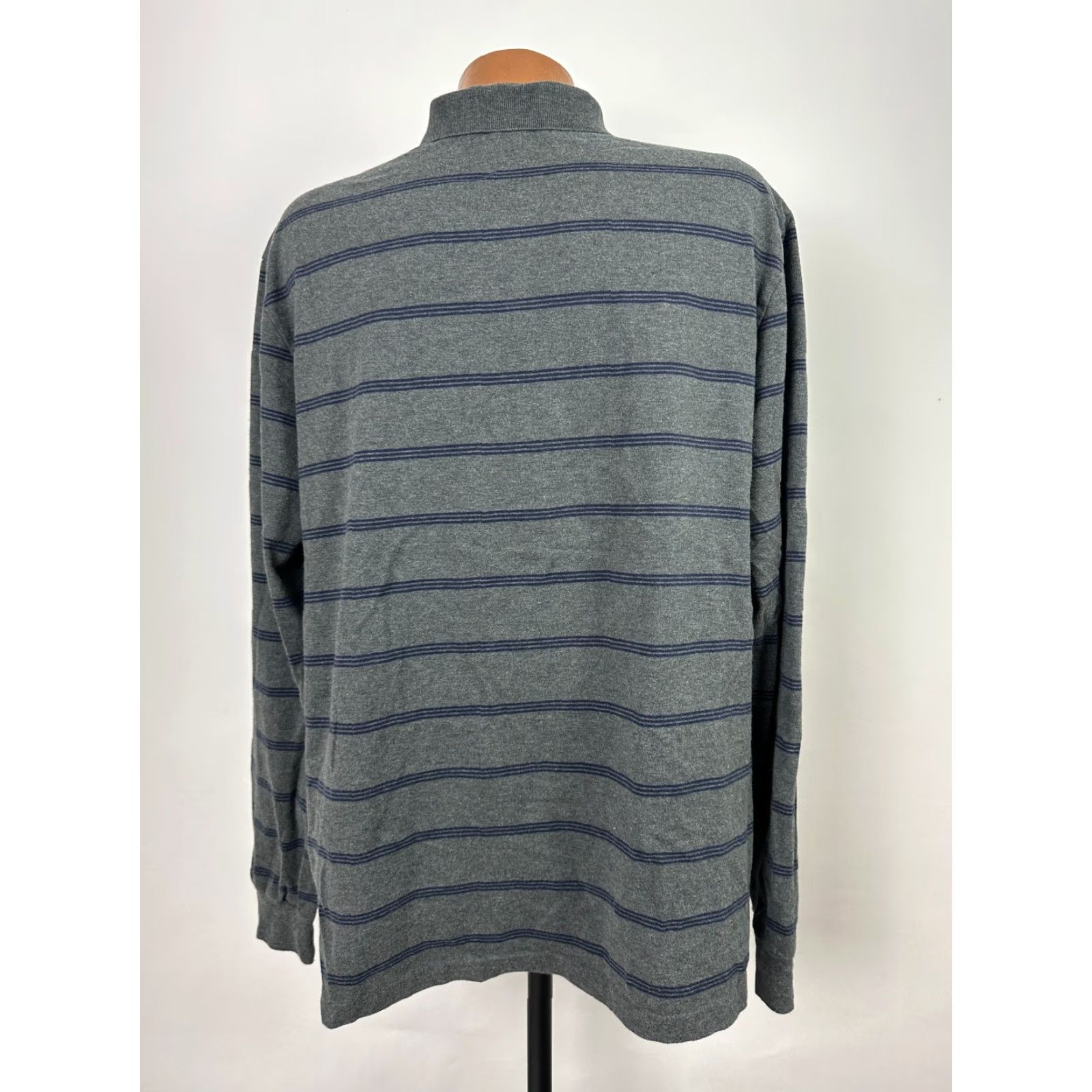 Polo Ralph Lauren VINTAGE Polo Ralph Lauren Polo Shirt Men XL Gray Navy Striped 90s Preppy Midweight Jersey Mens XL Gray Polo Size US XL / EU 56 / 4 - 6 Thumbnail