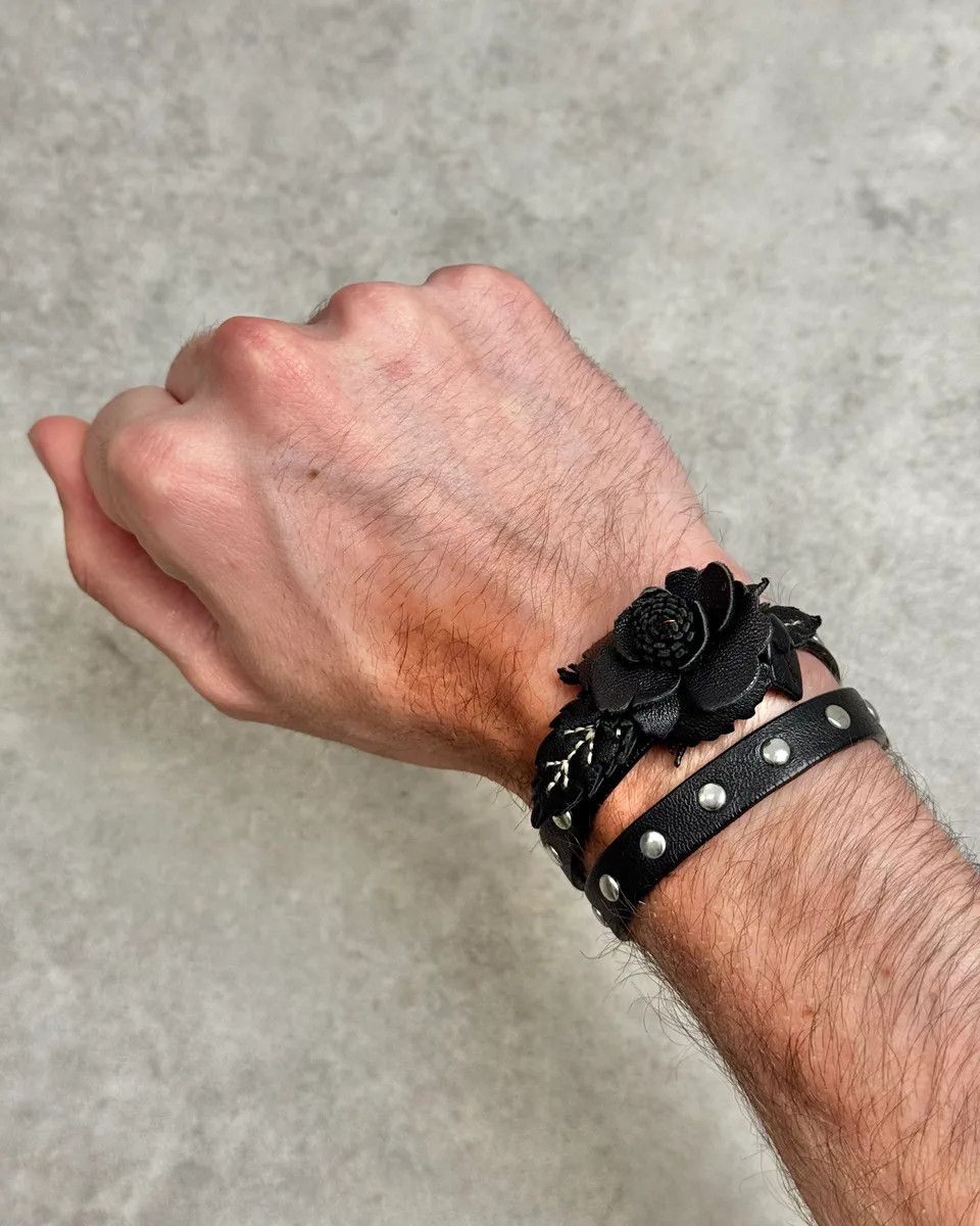 Prada Prada Black Floral Studded Leather Bracelet Size ONE SIZE - 1 Thumbnail