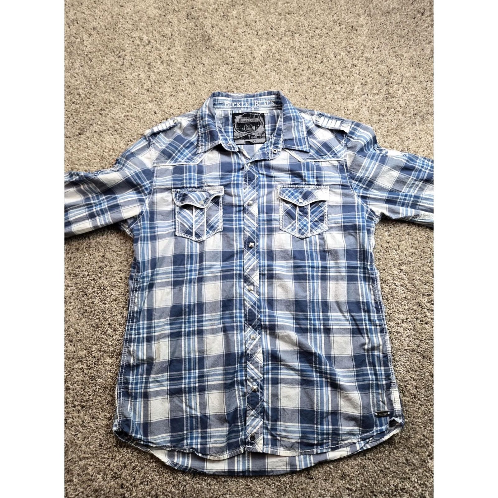 Buckle Black Buckle Black Label Shirt Mens XL Blue Plaid Long Sleeve Snap Front Slim Fit Size US XL / EU 56 / 4 - 4 Thumbnail