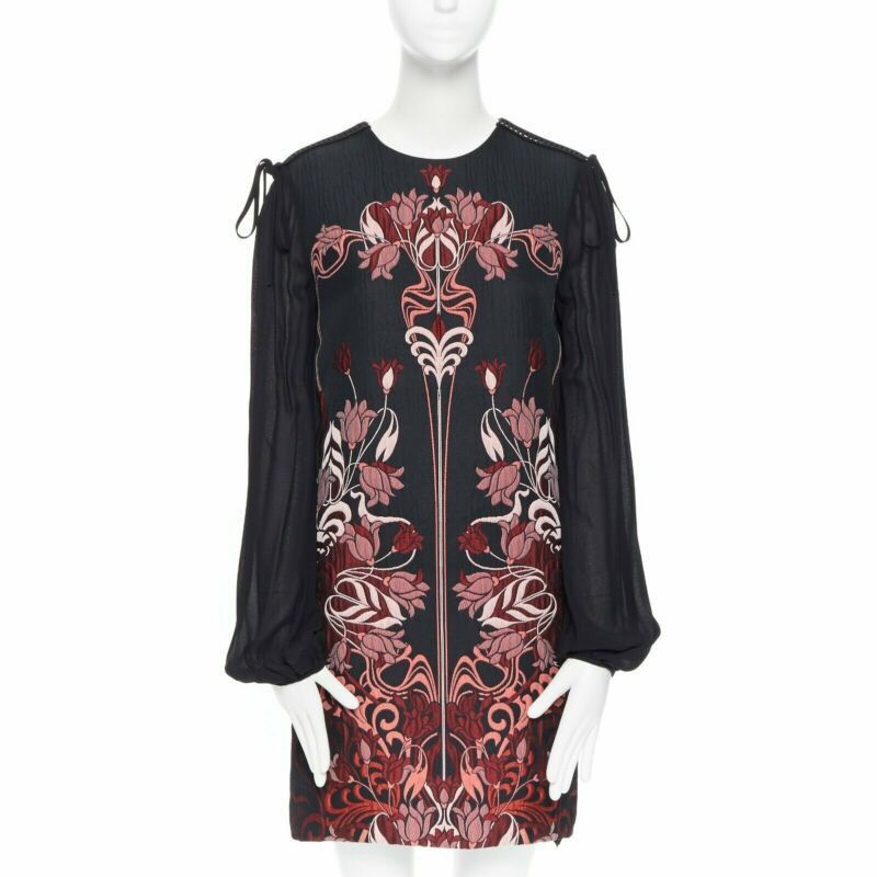 Giambattista Valli GIAMBA GIAMBATTISTA VALLI black red floral loque semi sheer sleeves dress XXS Size XXS / US 00 / IT 34 - 1 Thumbnail