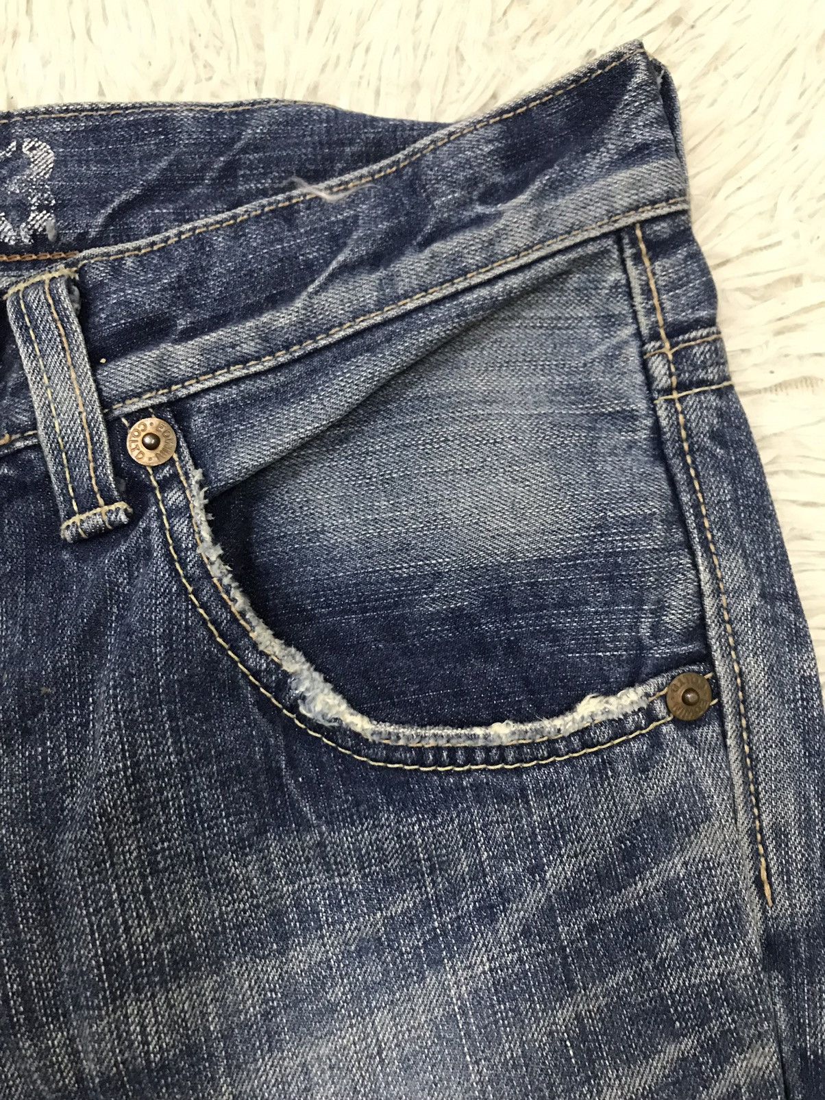 Edwin Vintage Edwin Lot 503 Bluetrip Distressed Design Flare Jeans Size US 30 / EU 46 - 8 Thumbnail