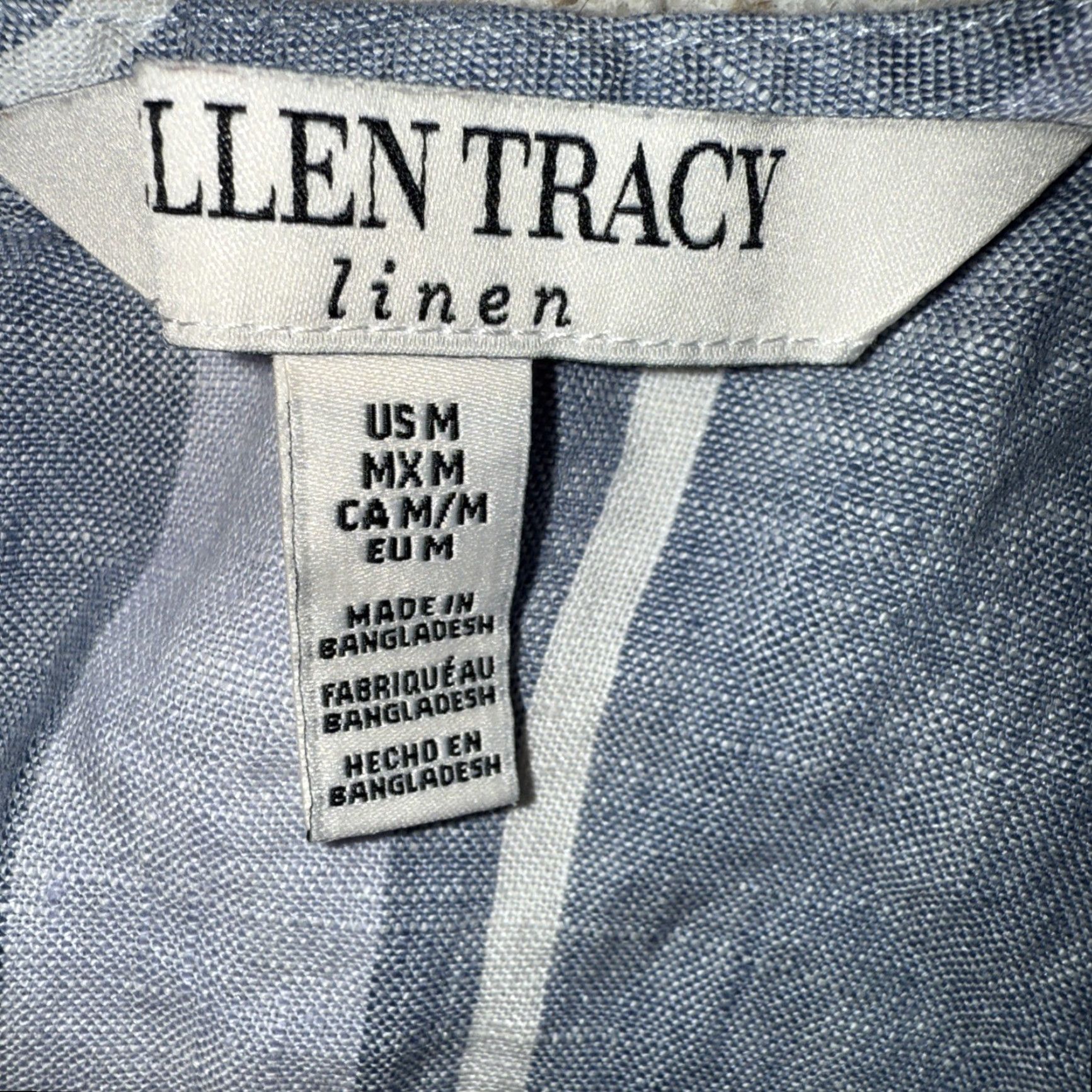 Ellen Tracy Ellen Tracy Women's Linen Striped Sleeveless Shirt Zip Back Blue White Tank M Relaxed Casual Beach Bohemian Womens Size M / US 6-8 / IT 42-44 - 3 Thumbnail