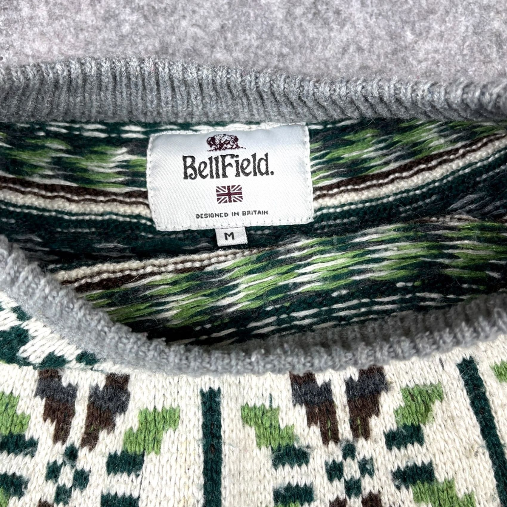 Bellfield Bellfield Nordick Sweater Medium Grey Wool Fair Isle Crewneck Knitted UK Shirt Unisex Adults M Gray Classic Nordic Ski Pullover Crew Neck Size US M / EU 48-50 / 2 - 7 Thumbnail