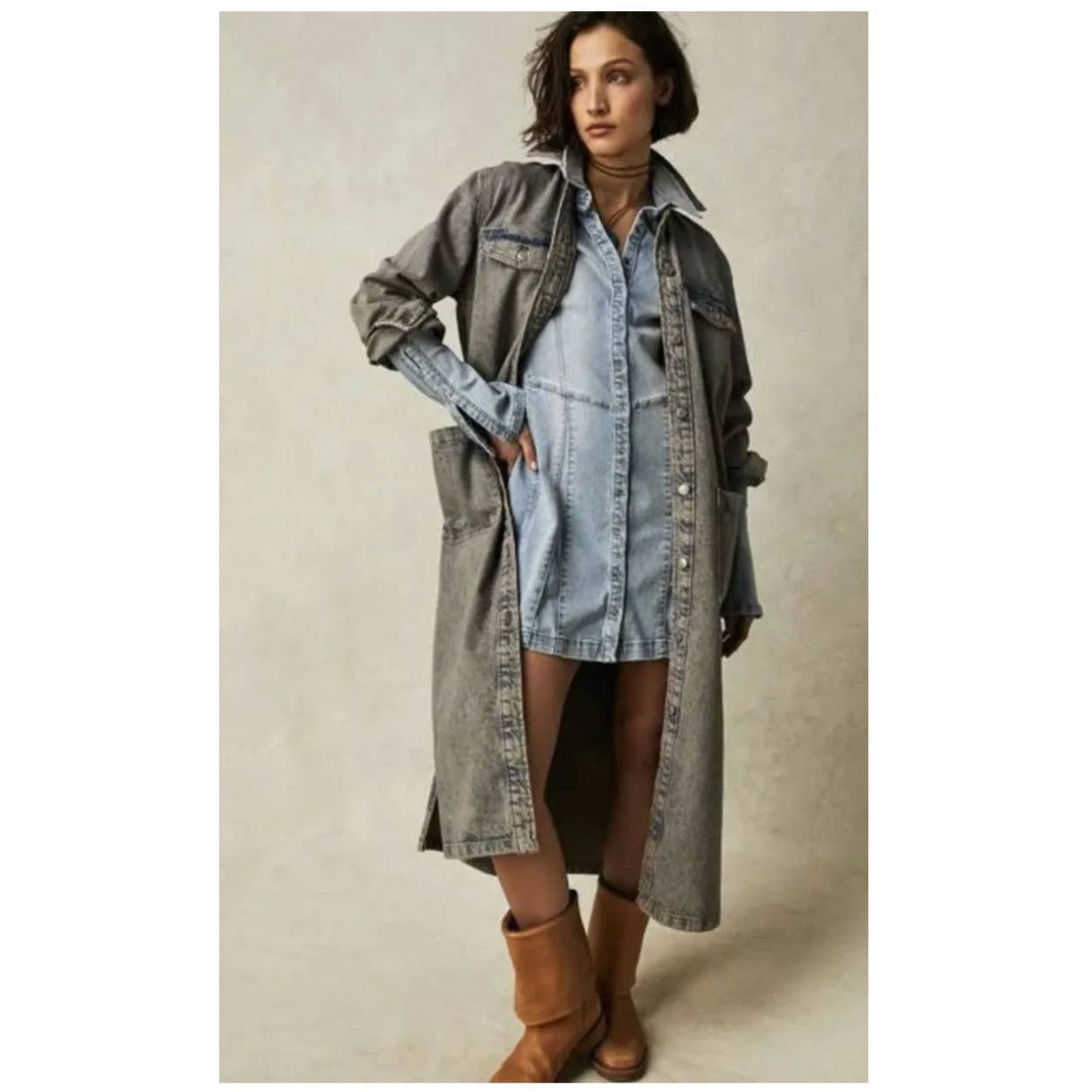 Free People New Free People Anna Lou Denim Duster $168 X-SMALL Blue Size XS / US 0-2 / IT 36-38 - 2 Thumbnail