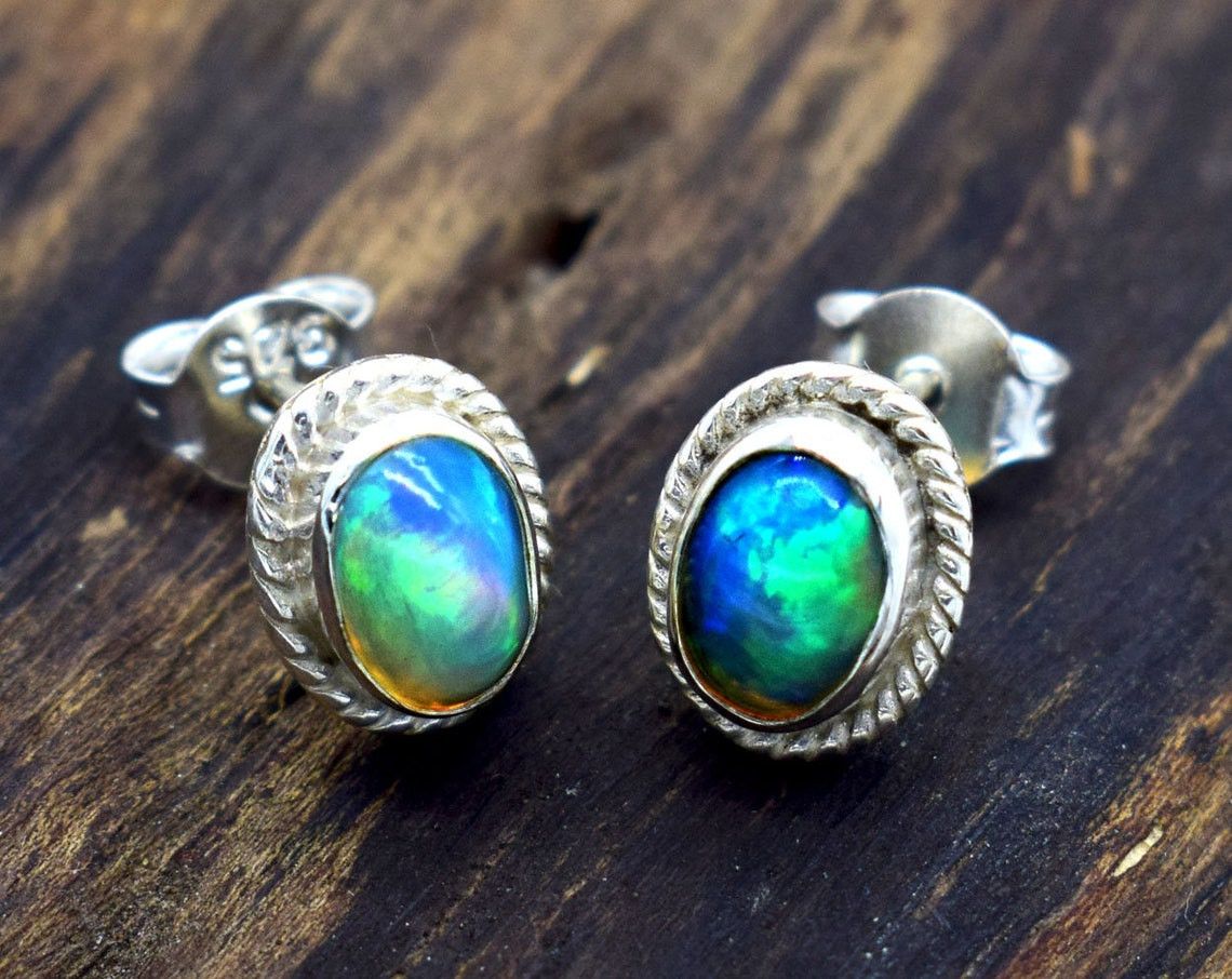 Handmade ethiopian Opal Stud Earring,Stud Earring, Girls Earring Size ONE SIZE - 1 Thumbnail