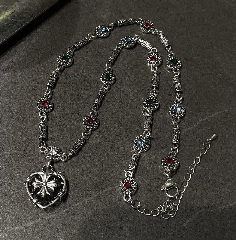 Japanese Brand × Jewelry Fashion punk retro heart cross gem choker chain necklace Size ONE SIZE - 4 Thumbnail