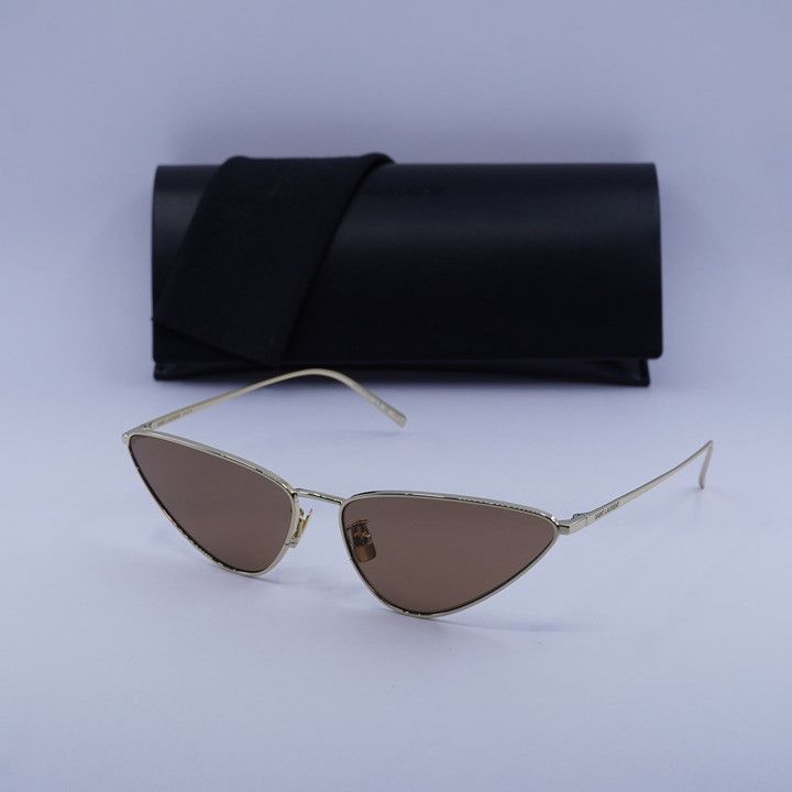 Saint Laurent Paris Saint Laurent SL487 003 Sunglasses Gold Cat Eye Frame, Brown Size ONE SIZE - 12 Thumbnail