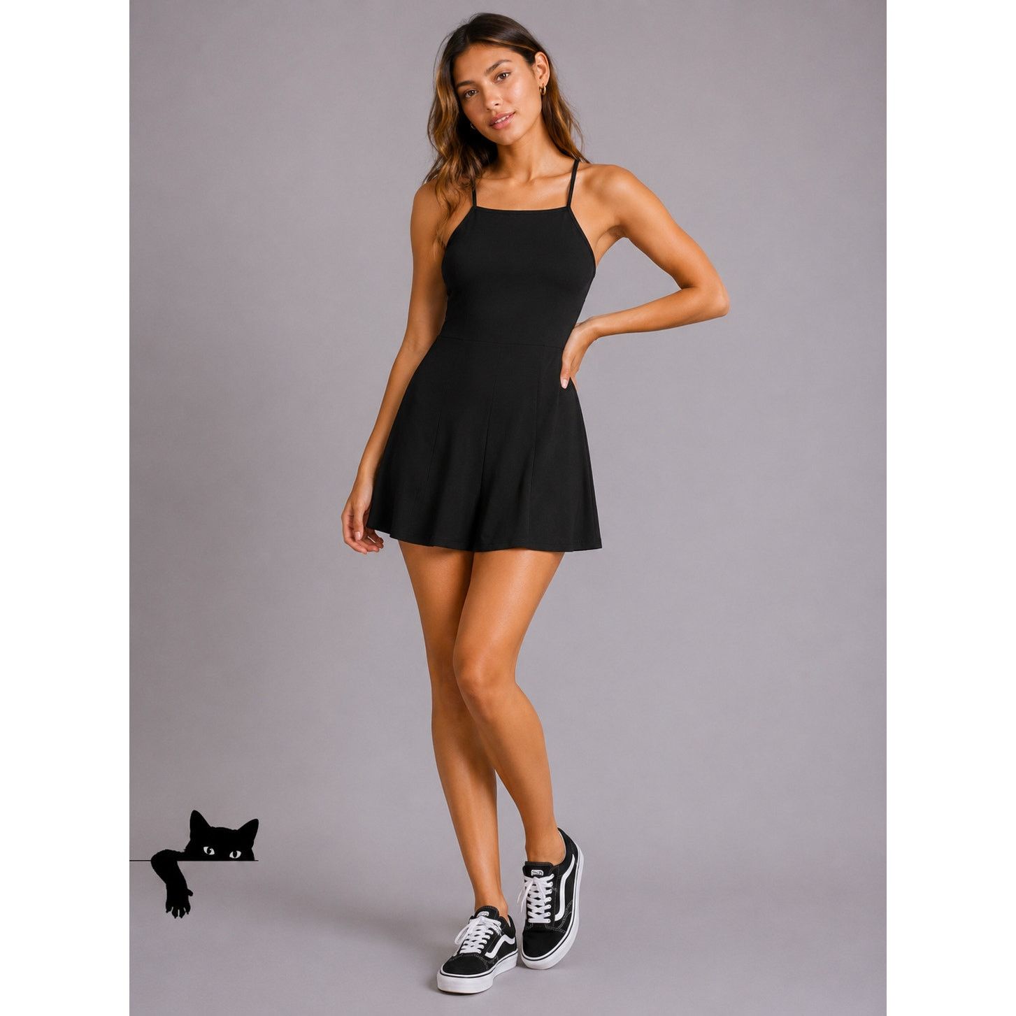 Brandy Melville Brandy Melville Black Criss-Cross Back Mini Dress OS Size ONE SIZE - 2 Thumbnail