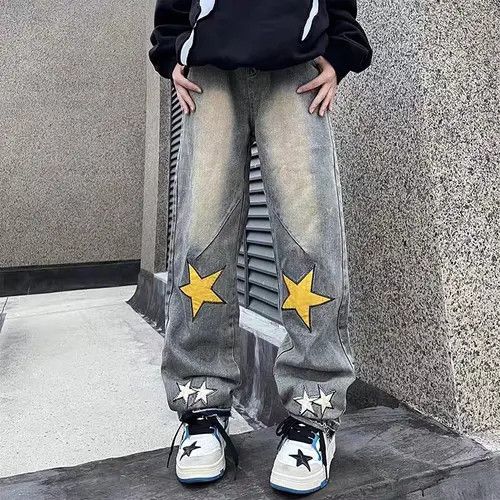 VIBE Retro Street Star Patch Distressed Jeans Size US 34 / EU 50 - 1 Thumbnail