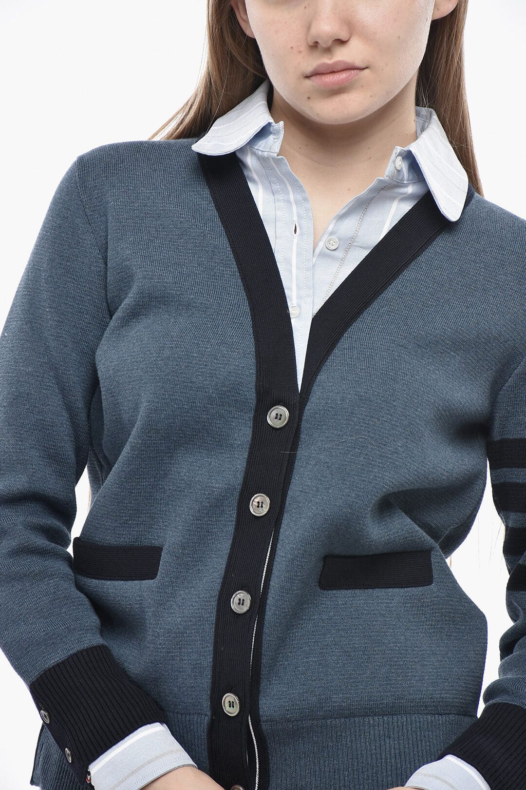 Thom Browne og1mm0426 Double-Fabric Cardigan in Blue Size S / US 4 / IT 40 - 3 Thumbnail
