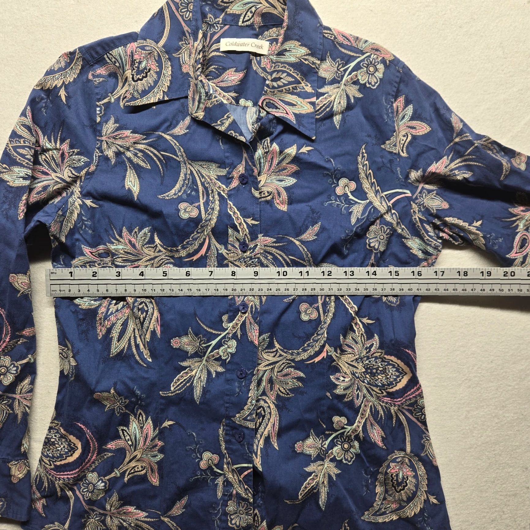 Coldwater Creek Coldwater Creek Shirt Women PS Blue Paisley Button-Up 3/4 Sleeve Petite Adult Womens Size S / US 4 / IT 40 - 4 Thumbnail