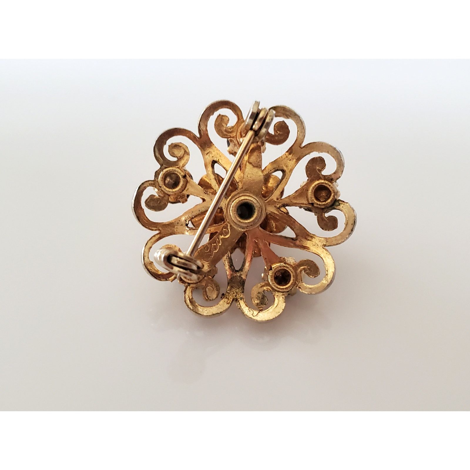 Other Vintage Coro Amber and Brown Rhinestone Mini Dome Brooch Pin Size ONE SIZE - 4 Thumbnail