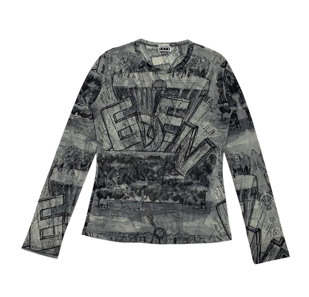 Issey Miyake 1998 Issey Miyake Fete Eden Sketch Graphic Mesh Top Size M / US 6-8 / IT 42-44 - 2 Thumbnail
