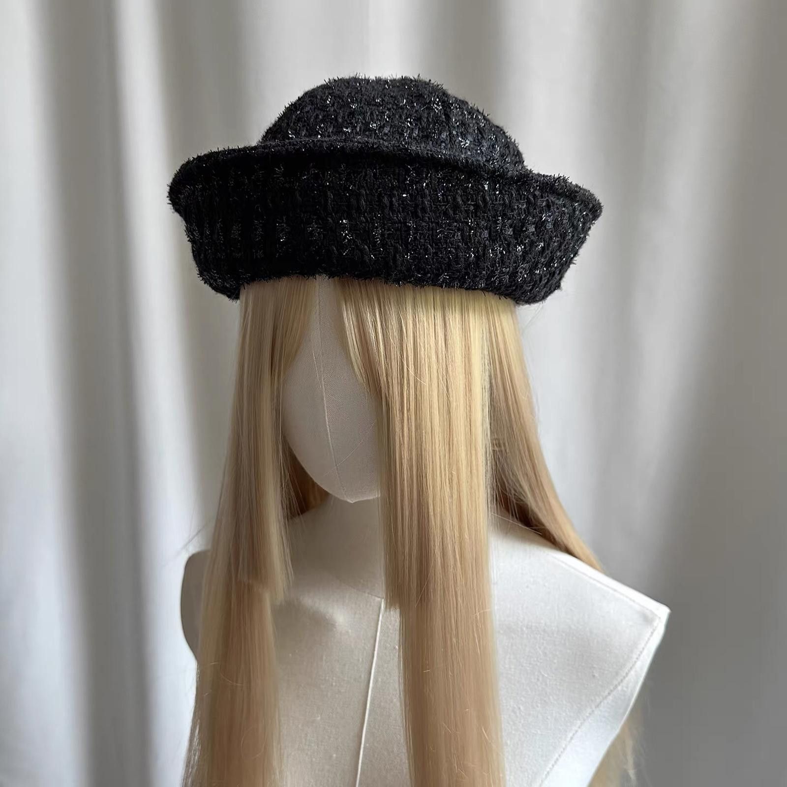 Japanese Brand Chic Black Sparkle Tweed Beret Sailor Hat Y2K French Girl Size ONE SIZE - 4 Thumbnail