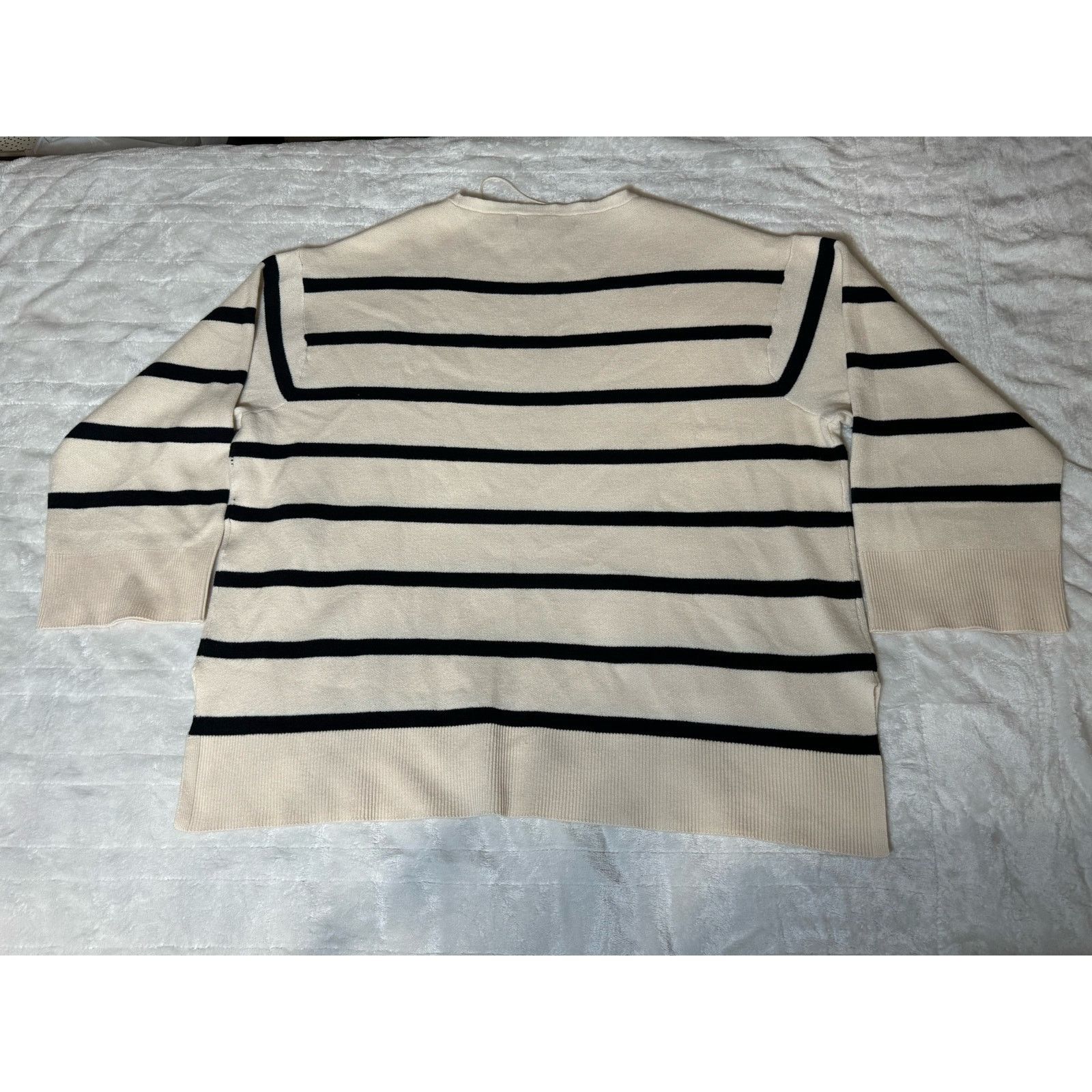 Unknown London Vero Moda Curve Striped Sweater in Ecru Women’s Size L USED Size XL / US 12-14 / IT 48-50 - 6 Thumbnail