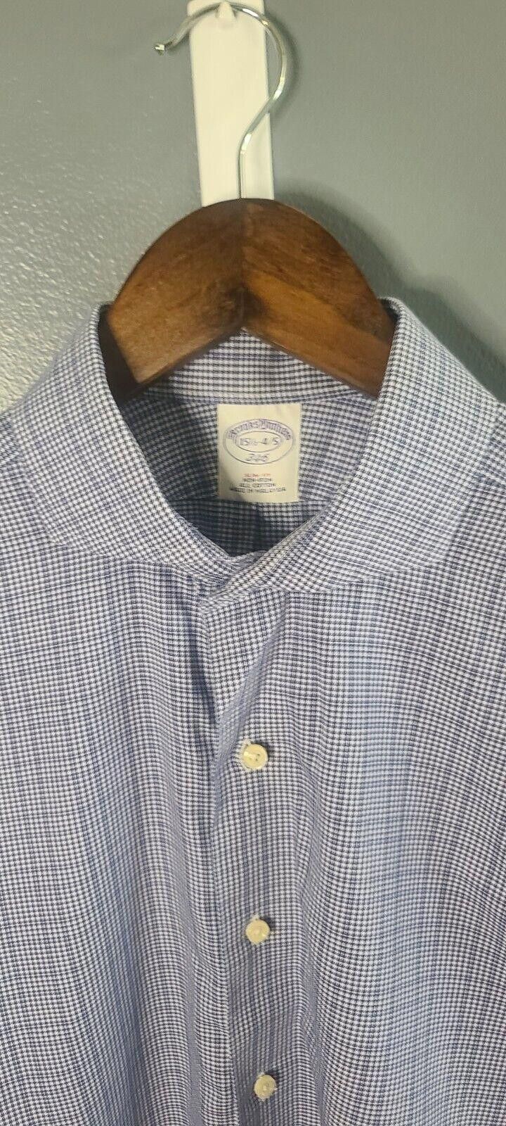 Brooks Brothers Brooks Brothers 346 Men's 15 1/2-4/5 White Blue Slim Fit Size 38R - 3 Thumbnail