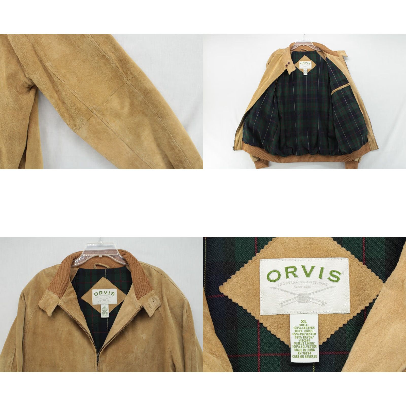 Orvis VINTAGE Orvis Suede Leather Bomber Jacket Mens XL Tan High Collar Preppy Pockets Size US XL / EU 56 / 4 - 8 Thumbnail