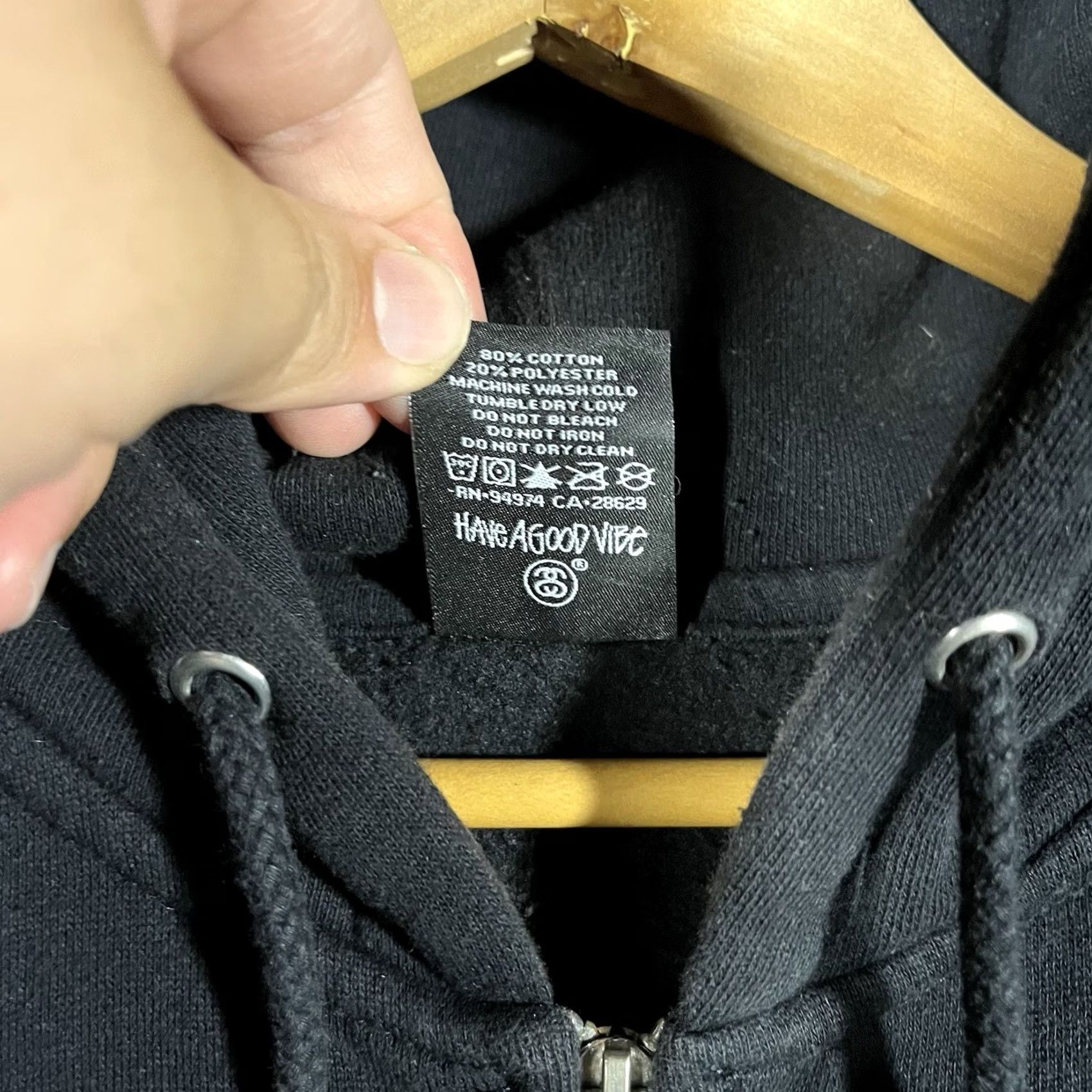 Spell Stussy Hoodie Mens XL Black Zip Embroidered Spell Out Graphic Vtg Size US XL / EU 56 / 4 - 6 Thumbnail