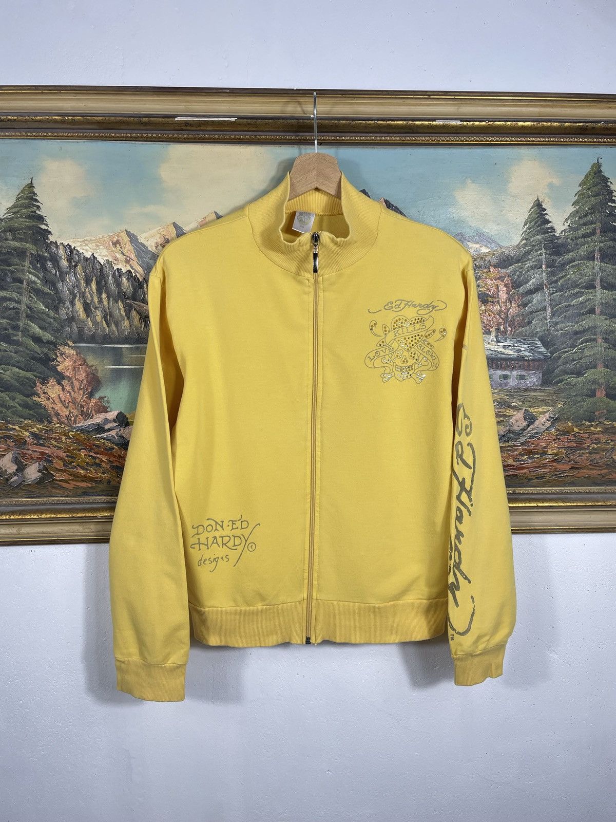 Christian Audigier × Ed Hardy × Vintage Ed Hardy Retro 00s Hoodie With Crystals Affliction Grunge Size US M / EU 48-50 / 2 - 2 Thumbnail