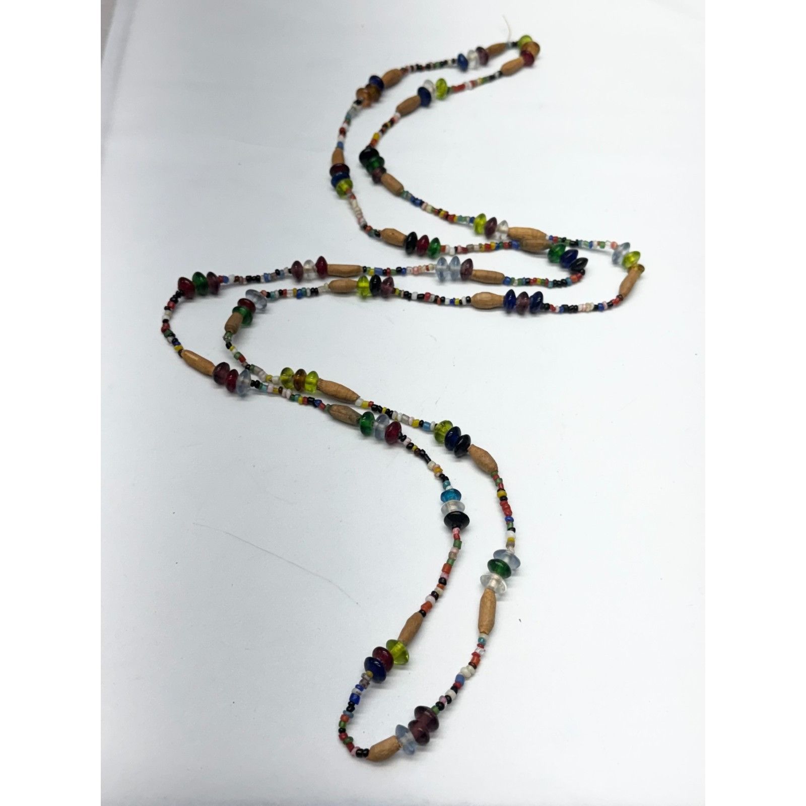 Vintage Vintage glass and wood beaded long necklace Size ONE SIZE - 2 Thumbnail