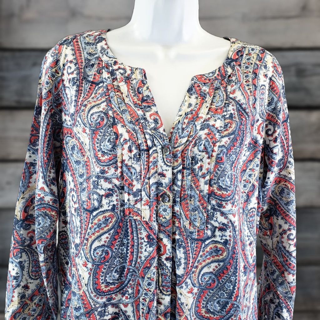 J. Jill J. Jill Button-Up Shirt XS Petite Blue Paisley 3/4 Sleeve Womens Shirt Size XS / US 0-2 / IT 36-38 - 1 Thumbnail
