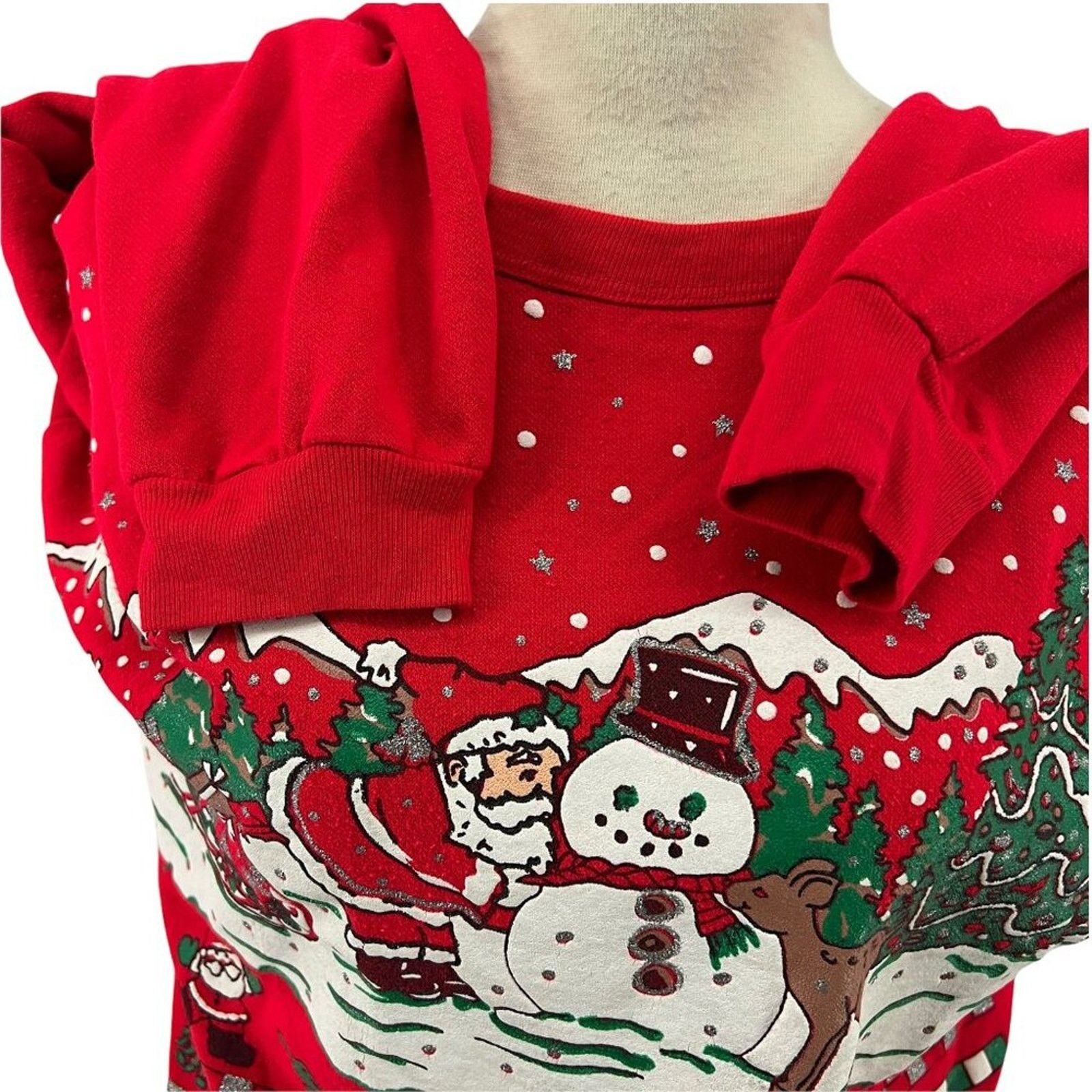 Vintage Vintage 90s Varsity Ugly Christmas Sweatshirt Santa Snowman Size L / US 10 / IT 46 - 9 Thumbnail