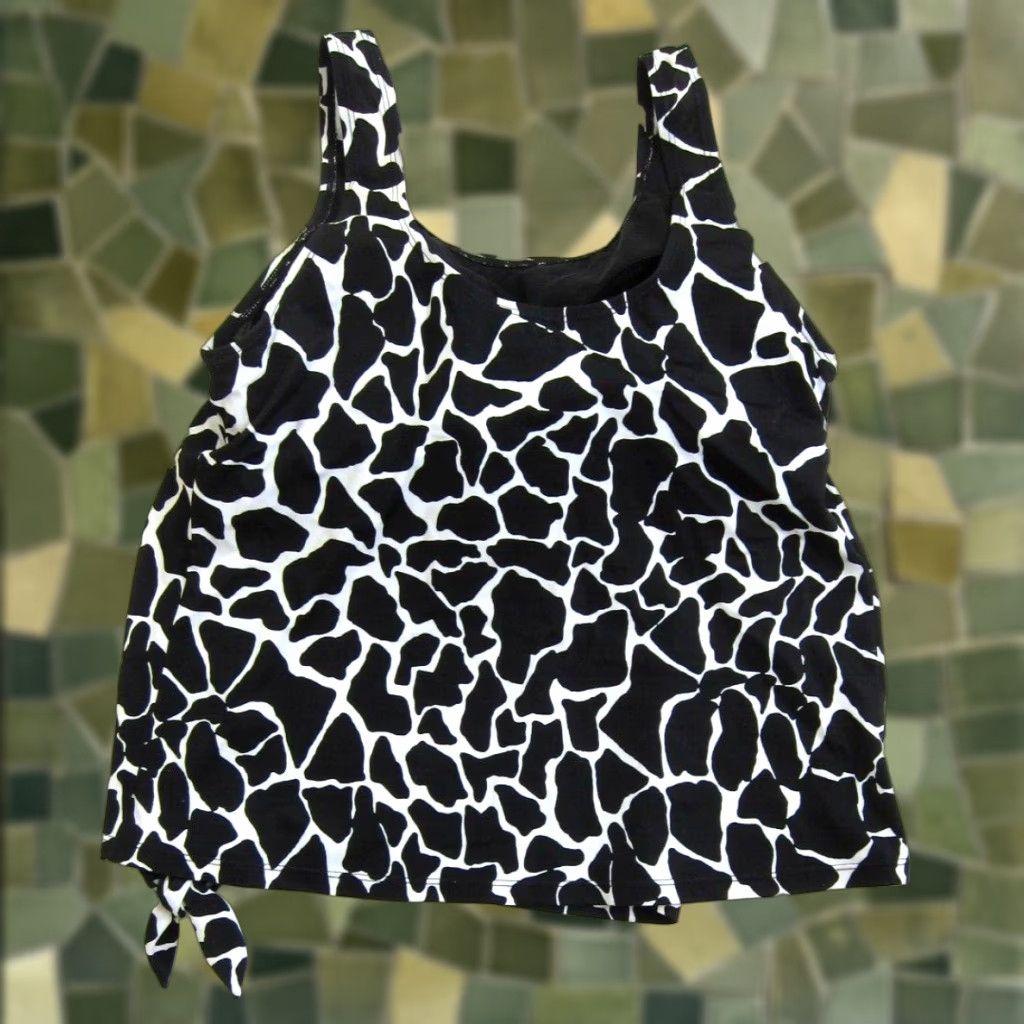 Vintage Swim 365 Black White Abstract Zebra Built In Bra Tankini Swim Top Women 14 Size XL / US 12-14 / IT 48-50 - 1 Thumbnail