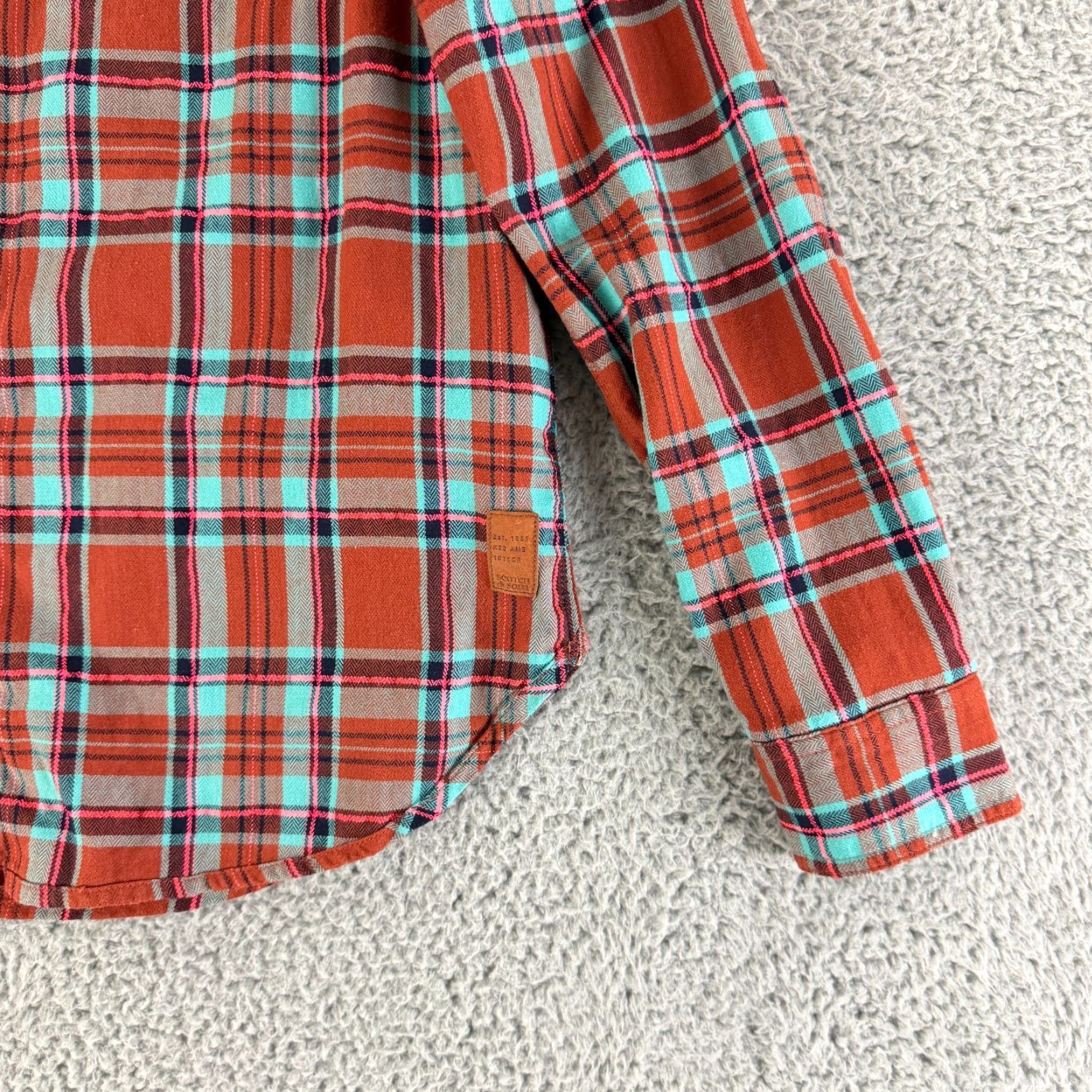 Scotch & Soda Scotch & Soda Button-Up Shirt Mens Medium Orange Plaid Long Sleeve Cotton Casual Size US M / EU 48-50 / 2 - 3 Thumbnail