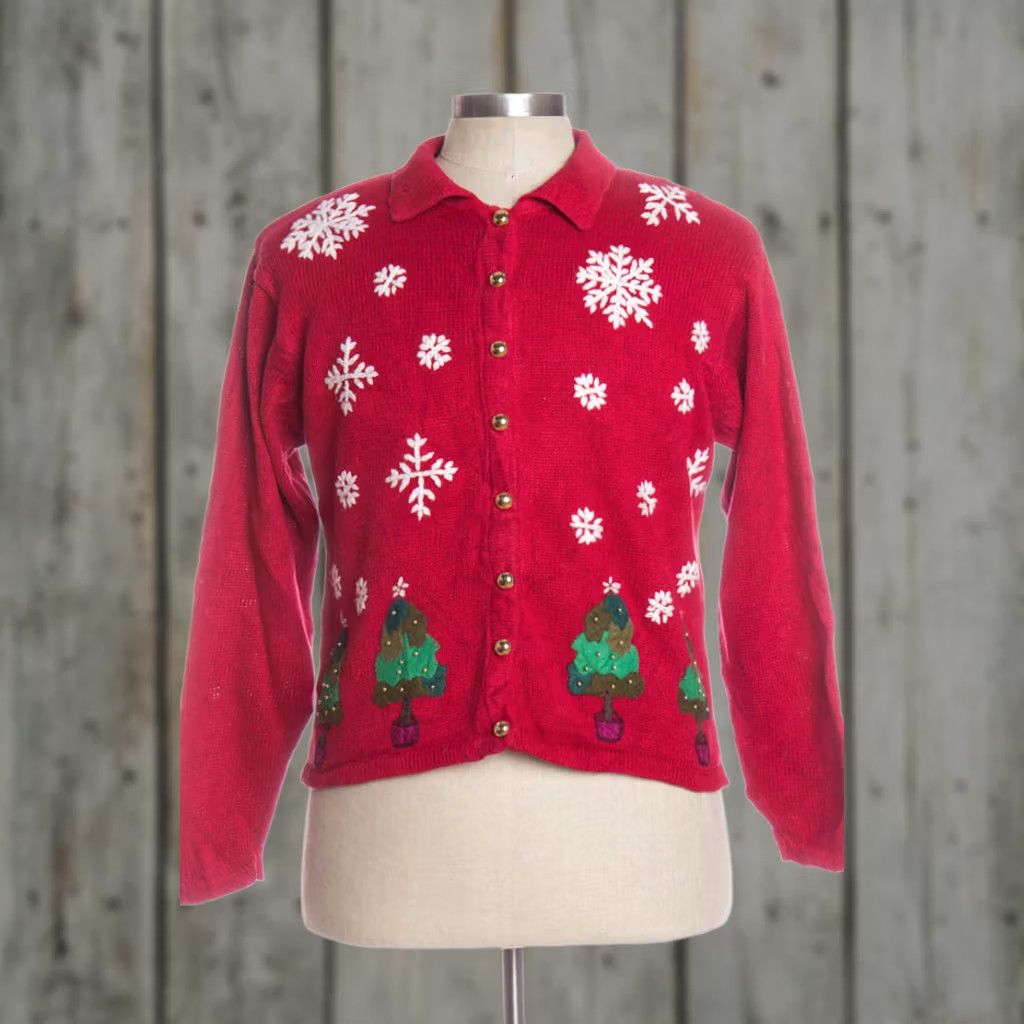 Vintage VINTAGE Dress Barn Red Ugly Christmas Cardigan M Red Ramie / Cotton Christmas Trees 42” Bust XL Fits Women Men Womens Mens Cardigan Size M / US 6-8 / IT 42-44 - 1 Preview