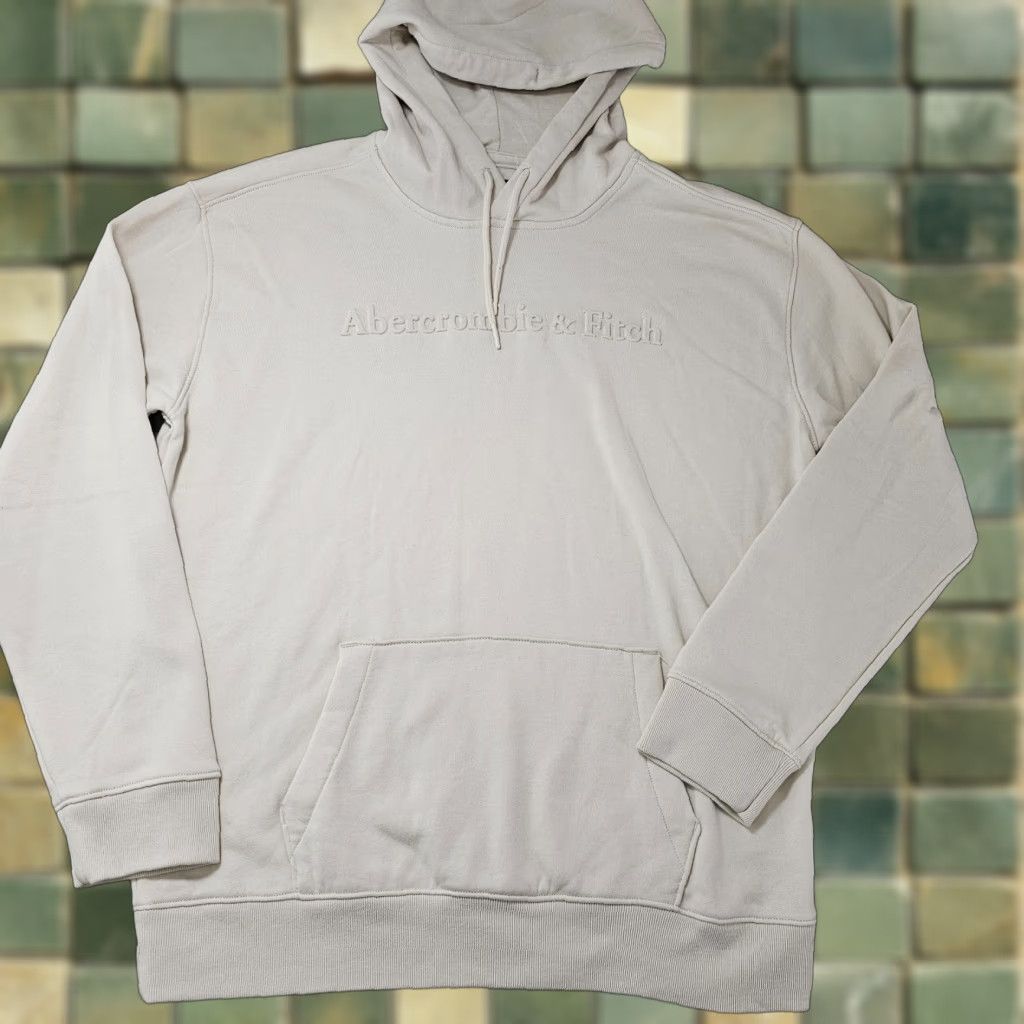 Abercrombie & Fitch Abercrombie & Fitch Sweater Mens Large Cream Embroidered Spellout Hoodie Preppy Size US L / EU 52-54 / 3 - 1 Thumbnail