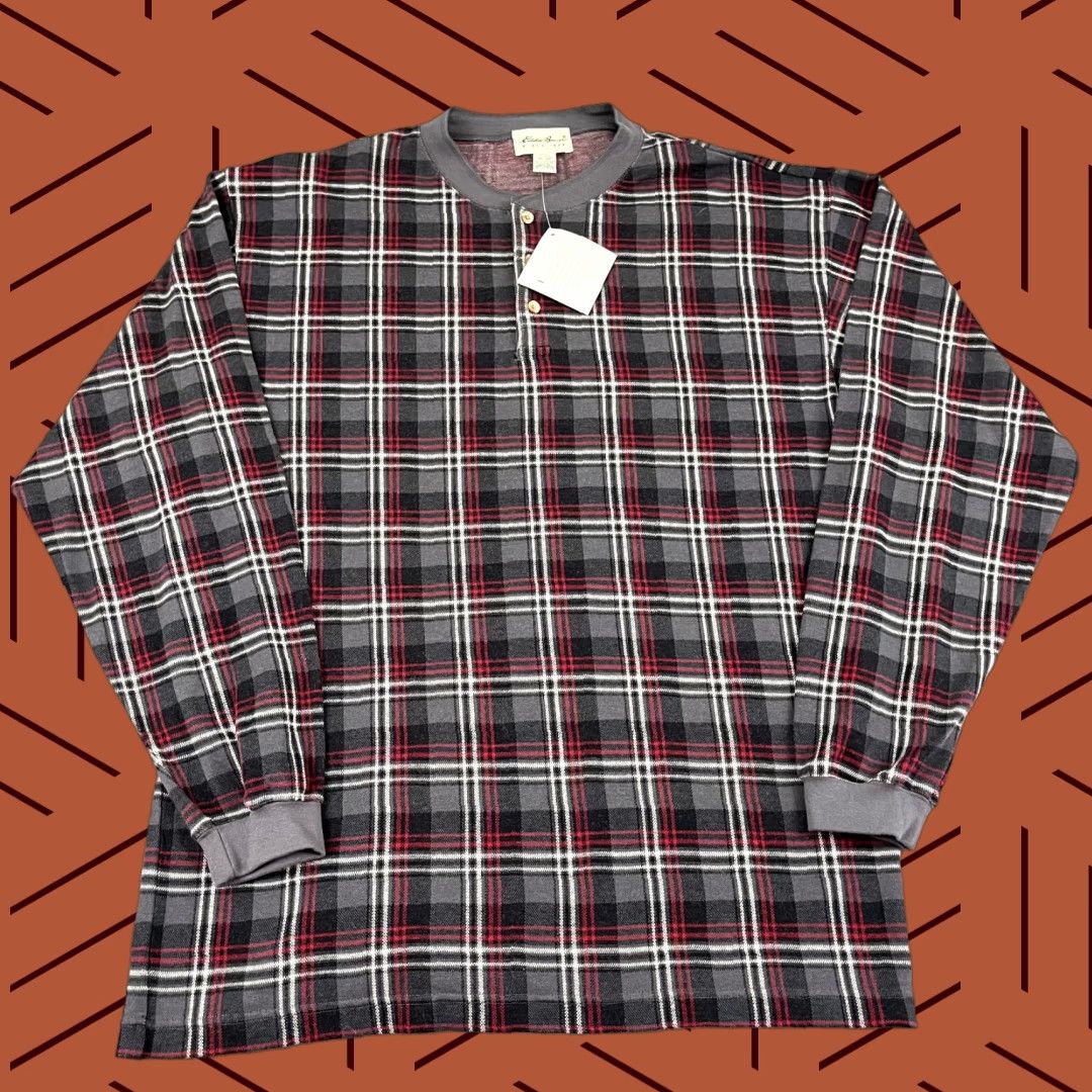 Eddie Bauer VINTAGE Eddie Bauer Men's Shirt XL Tall Plaid Henley Long Sleeve Pullover - Gray, Red, White, All Seasons Size US XL / EU 56 / 4 - 1 Thumbnail
