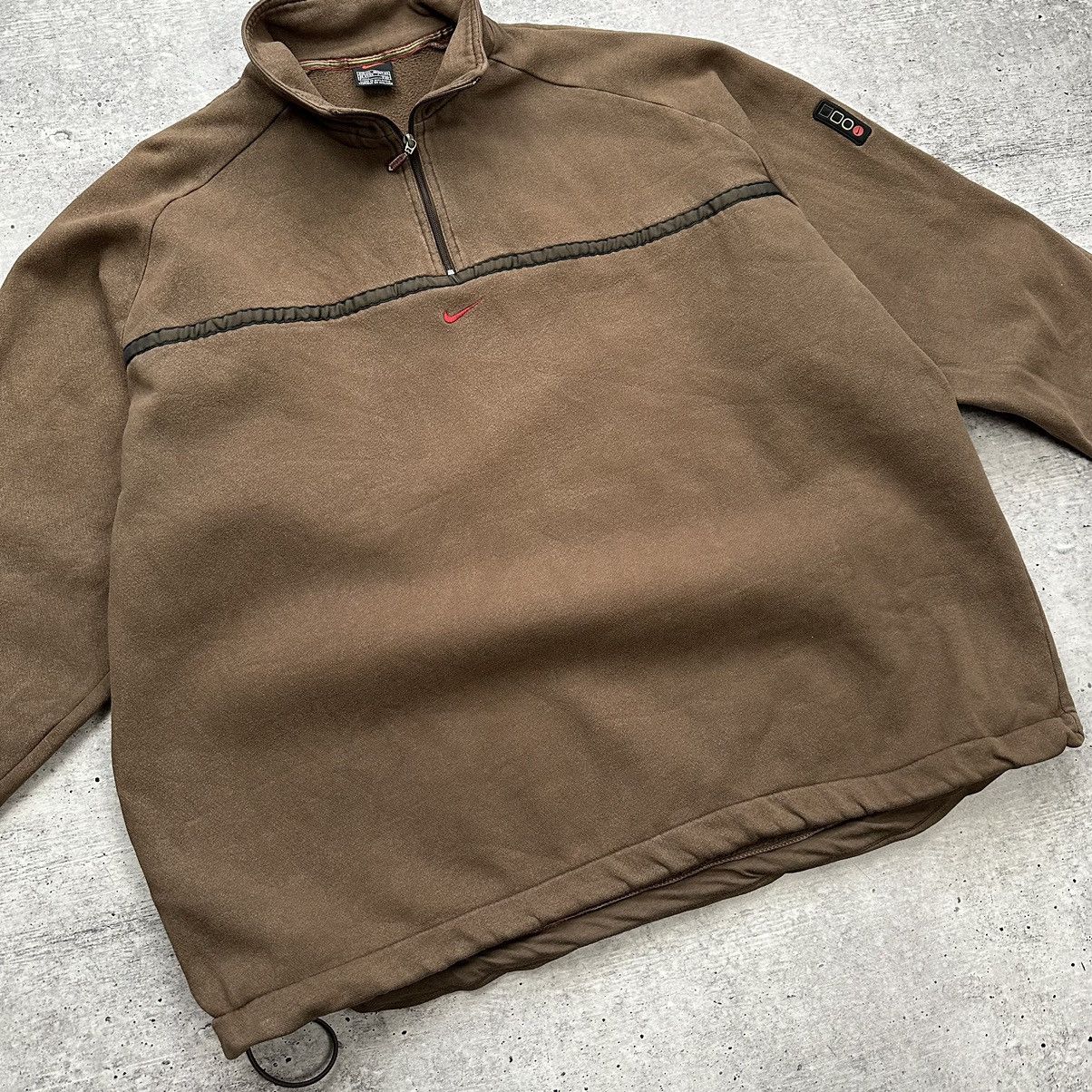 Nike × Vintage Nike Vintage 90s Center Logo Brown Faded 1/3 Zip Sweatshirt Size US XXL / EU 58 / 5 - 4 Thumbnail