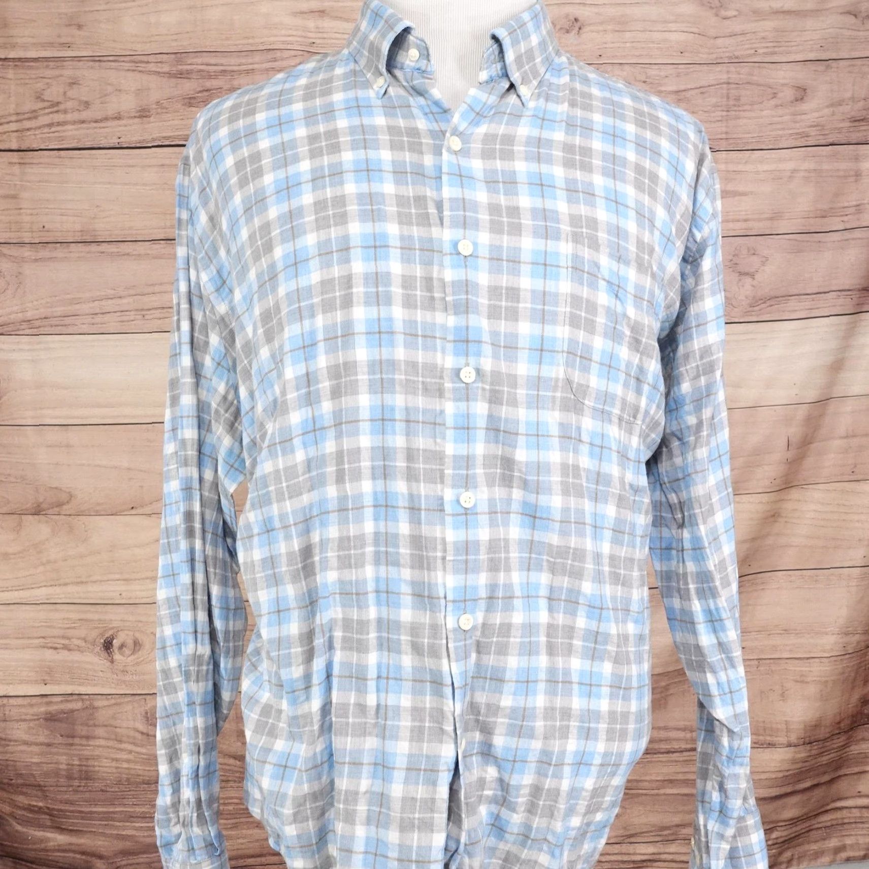 Peter Millar Peter Millar Shirt Mens 2XL Blue Gray Plaid Long Sleeve Button Down Casual Size US XXL / EU 58 / 5 - 3 Thumbnail