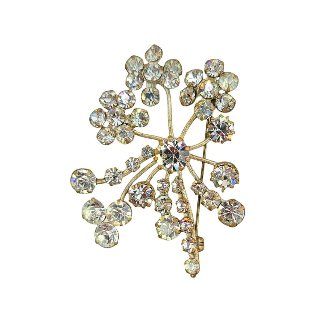 Vintage Vintage Rhinestone Flower Brooch Pin Mid-Century Spray Size ONE SIZE - 4 Thumbnail