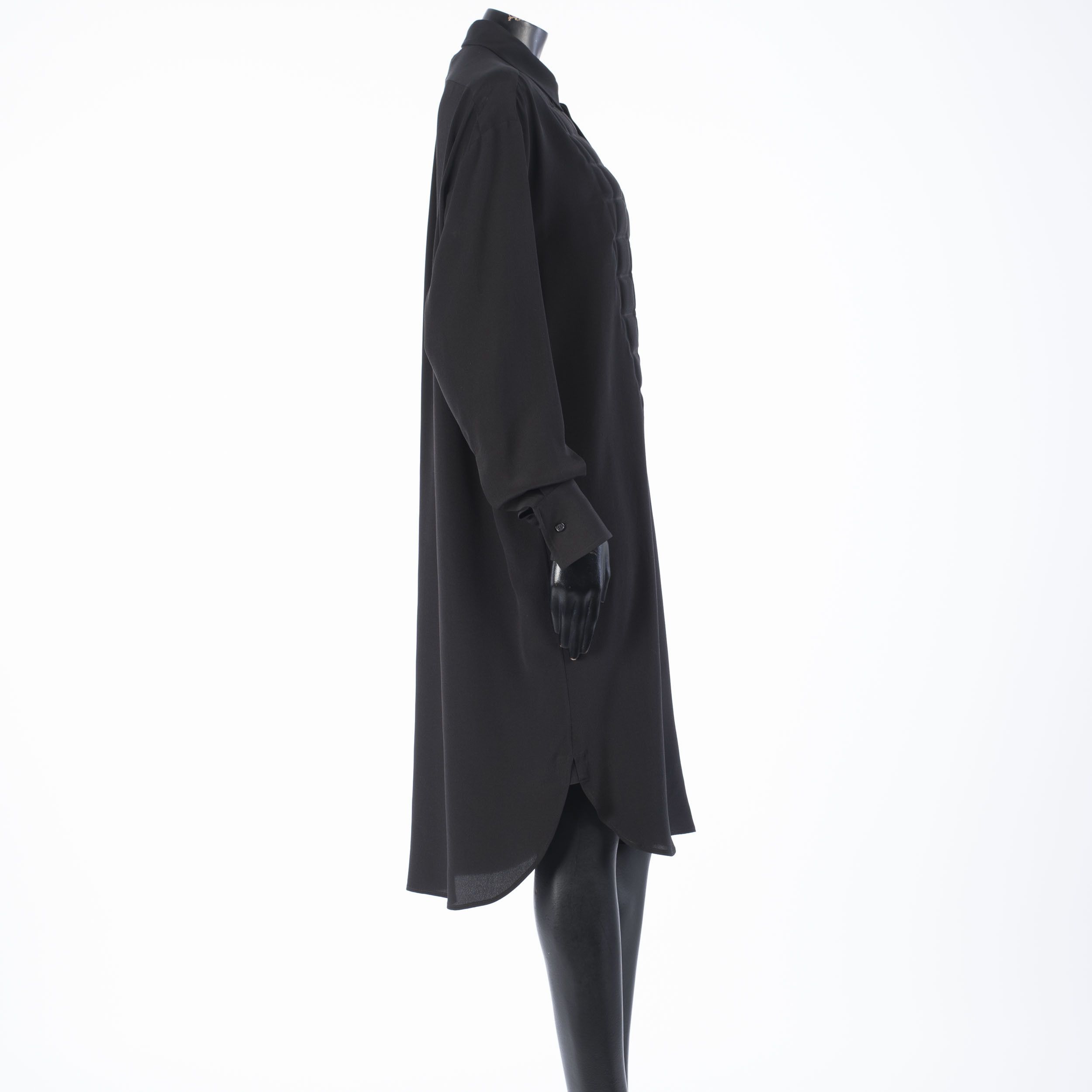 Bottega Veneta Black Quilted Silk Crepe De Chine Shirt Dress Size S / US 4 / IT 40 - 7 Thumbnail