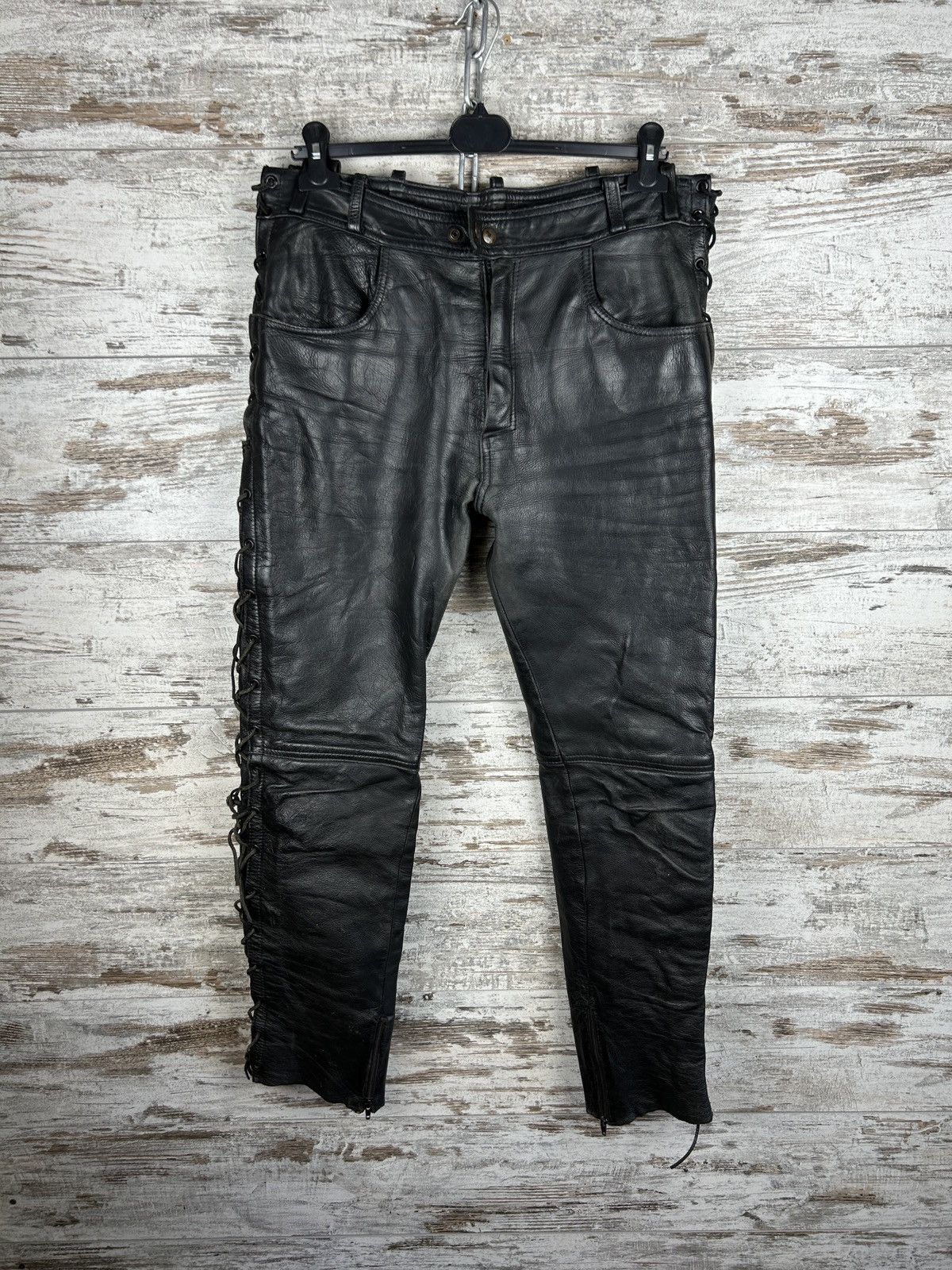 image of Mens Vintage Leather Pants Travis Scott Style Buffalo in Black (Size 34)