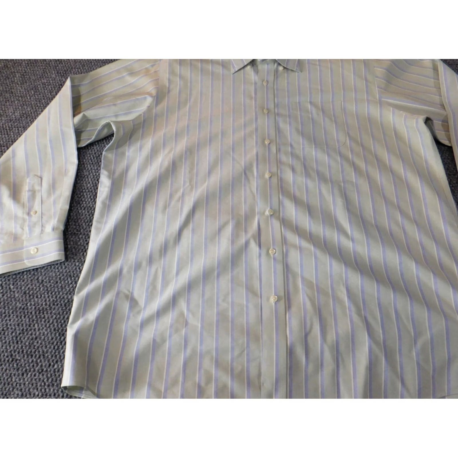 Vintage L.L. Bean Dress Shirt Men 18 Green Striped Wrinkle Resistant Button Down Collar Shirt Regular Men Mens Vintage: No Size 48R - 3 Thumbnail