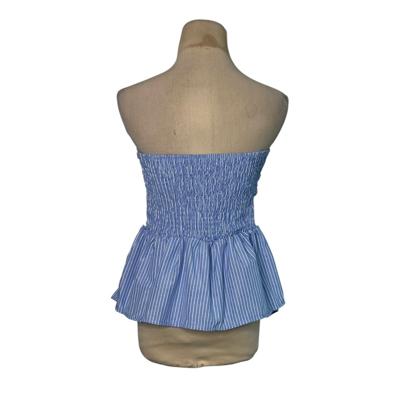 Shein Shein blue white pinstripes strapless peplum top size M Size M / US 6-8 / IT 42-44 - 2 Thumbnail
